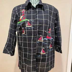 Karen Scott Sport Blue Plaid lighthouse Button Down